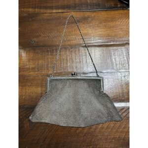 Antique German Silver Mesh Chain Mail Metal Clutch Purse Art Nouveau As Is